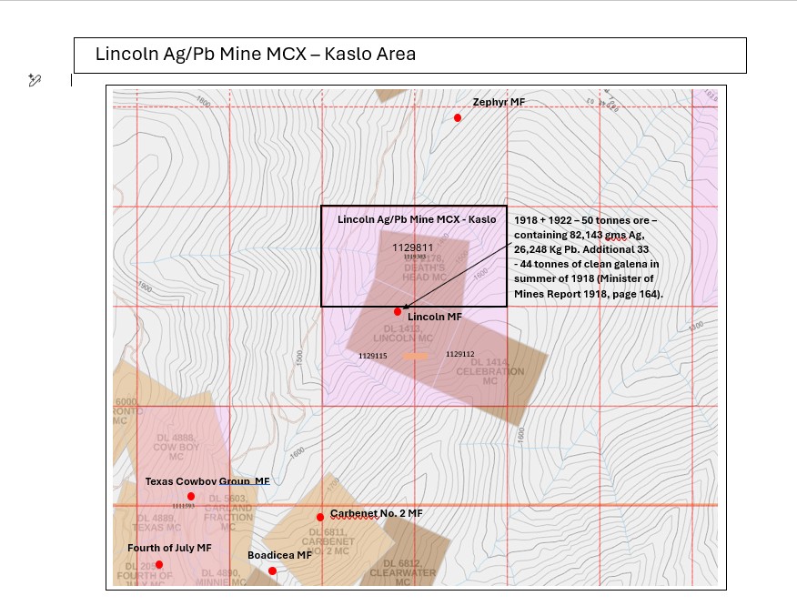 Lincoln Ag/Pb Mine MCX – Kaslo Claim